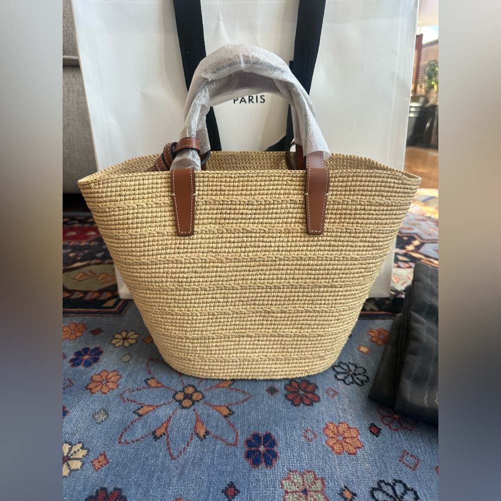 Celine TEEN SUPPLE CELINE CLASSIC PANIER IN RAFFIA AND CALFSKIN - Picture 3 of 11
